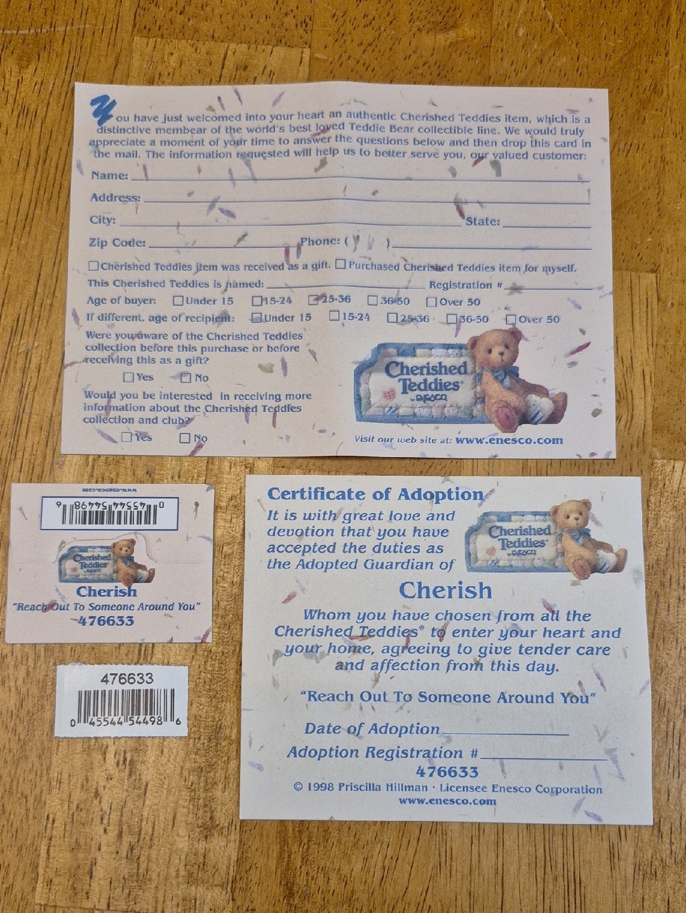 Cherished Teddies Cherish Reach Out Someone Around You Bear W Certification 1998 - Picture 7 of 8